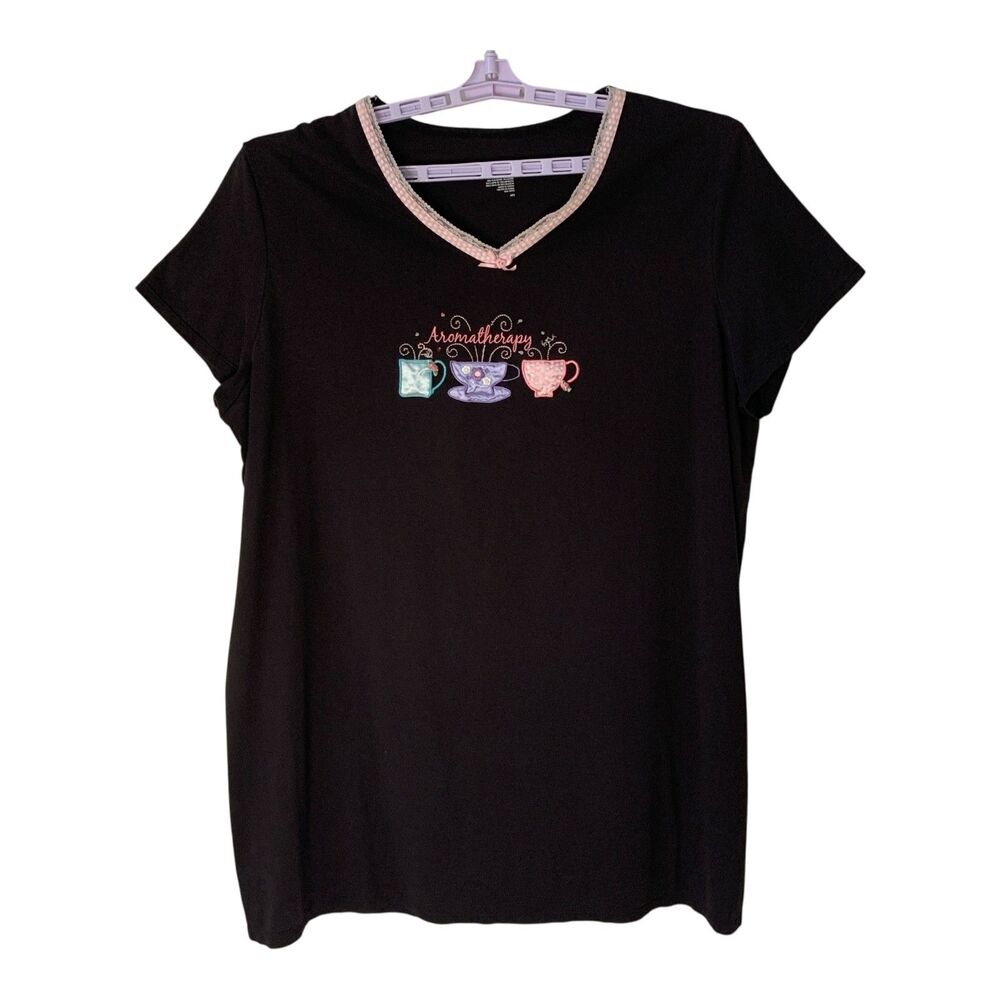 Secret Treasures Nightgown Size 2 X Black Aromatherapy Short Sleeve Cotton PJs